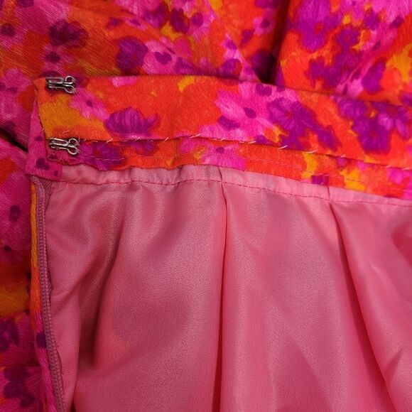 VINTAGE 70s handmade neon floral Hawaiian pleated‎ maxi skirt M - Picture 8 of 12